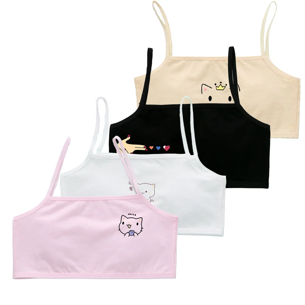 

3 шт., хлопковый жилет для девочек, бюстгальтер с мультяшным принтом, модный дышащий спортивный тренировочный бюстгальтер для подростков, нижнее белье для молодых девушек, топы на бретелях