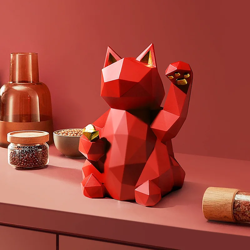 

Matte Geometric Lucky Cat Ornaments, Animal Statues, Indoor Desktop Home Decoration Resin Crafts, Home Decoration Crafts