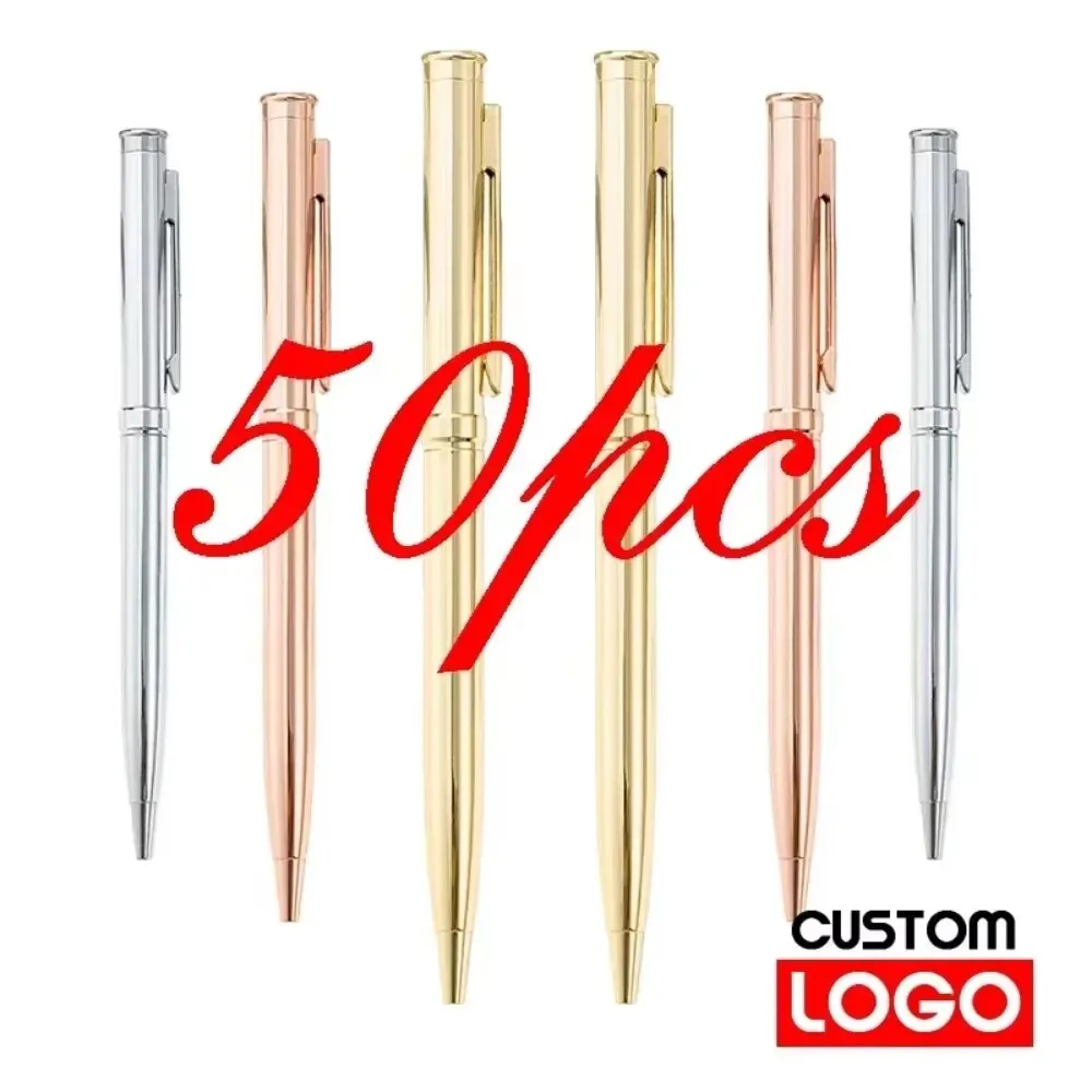 50 Pcs Metal Ballpoint Pen Rose Gold Pen Custom Logo Stationery Business Gift Lettering Engraved Name School&office Supplies