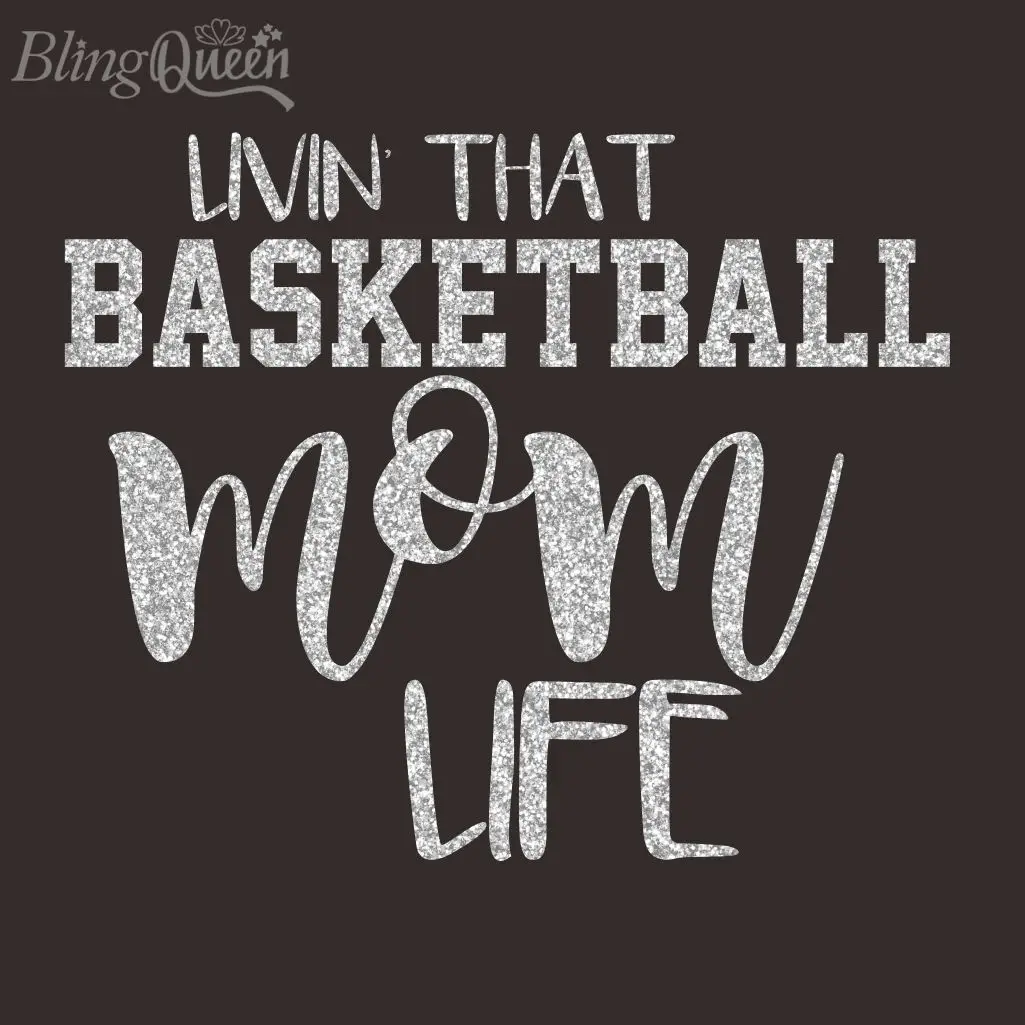 

BlingQueen-Custom Glitter Iron On Vinyl Transfers, Hot Fix Motif, Basketball Mom Life Design, 12Pcs Lot