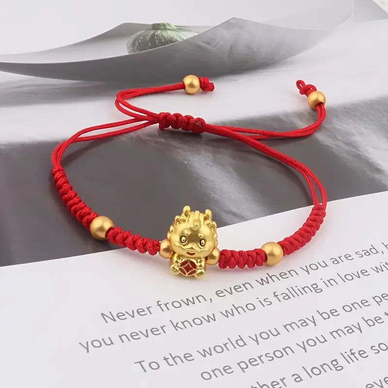 Best lady 1pc Luck Dragon Beads Red Rope Bracelet Chinese Style Handmade Hand String Jewelry Happy Spring Festival Gift