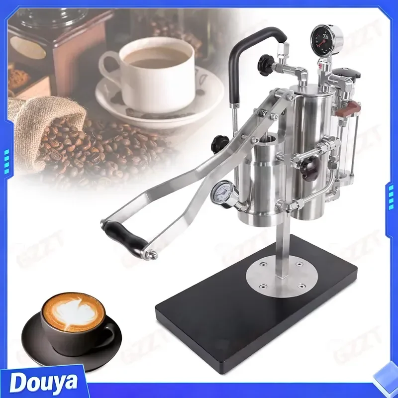 Manual Change Pressure 304 Stainless Steel Hand Press Lever Espresso Coffee Machine 700ML Water Boiler 300ML Steam Boiler