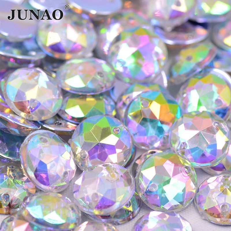 JUNAO 6 8 10 12 18 20 30 52mm Sewing Clear Round Acrylic Rhinestones Appliques Flatback Crystal Stones For DIY Jewelry Making