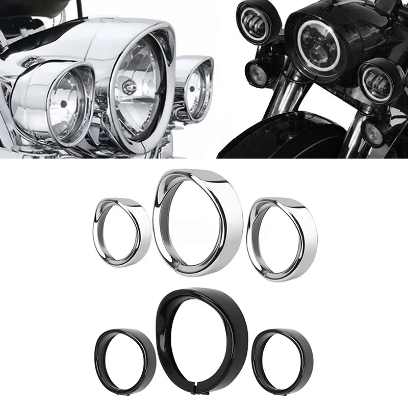 

7-дюймовое накладное кольцо на фару 4,5-дюймовое накладное кольцо противотуманной фары для Harley Dyna Switchback FLD Street Glide черный/хром