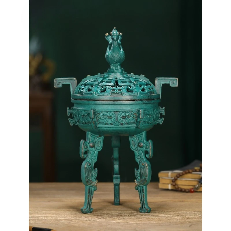 Brass Xuanniao Chaoguan Ear Tripod Aromatherapy Furnace Ornament Office