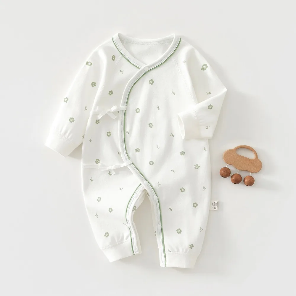 AYNIGIELL Spring and Autumn New Baby Clothing Plant Printed Pattern Jumpsuit 0-6 Months Male Baby Girl Jumpsuit Baby Sleepwear