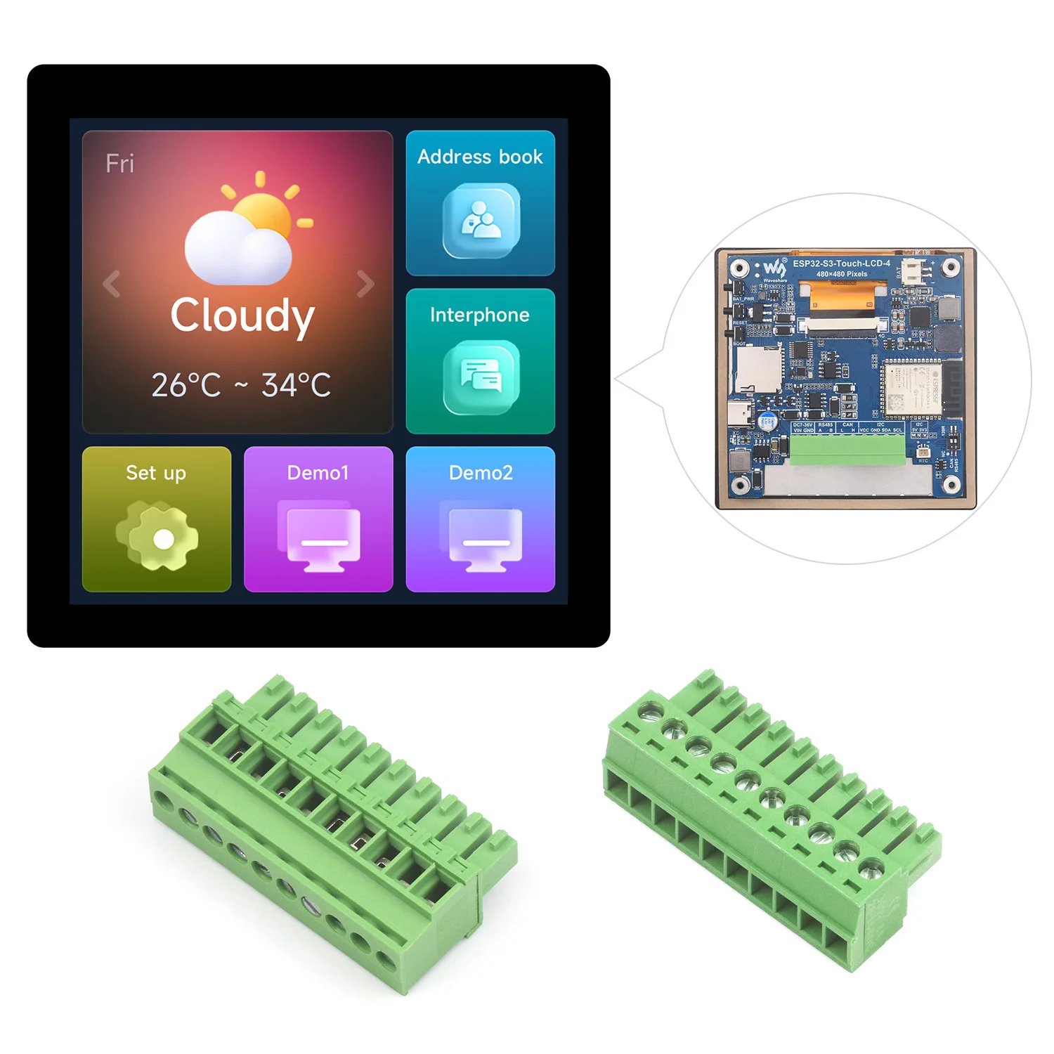 Waveshare ESP32-S3 4inch Display Touch / Non Touch Optiona, 480×480, 32-Bit LX7 Dual-Core Processor, Supports WiFi & Bluetooth
