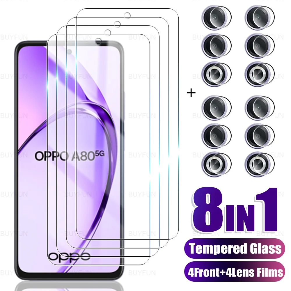 8in1 Tempered Glass & Lens Cover For Oppo A80 5G 2024 6.67 inches Opo appo A 80 80A OppoA80 CPH2639 Transparent Screen Protector