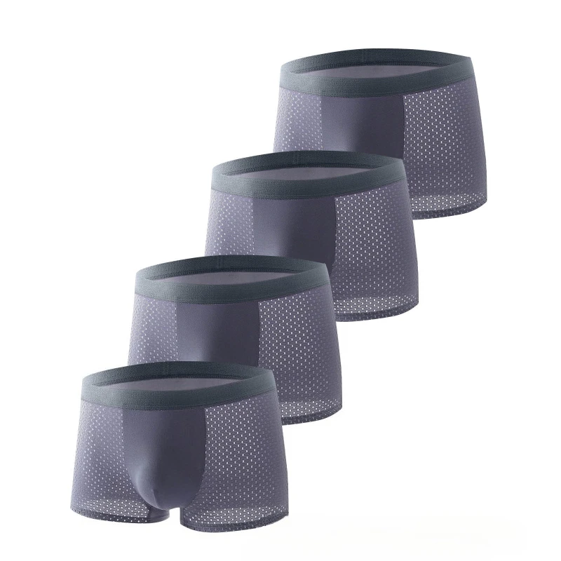 

4pcs Men's Underwear Ice Silk Mesh Men Boxershorts Plus Size Panties Solid Sexy Men Boxer Summer Breathable Intimate Underpants