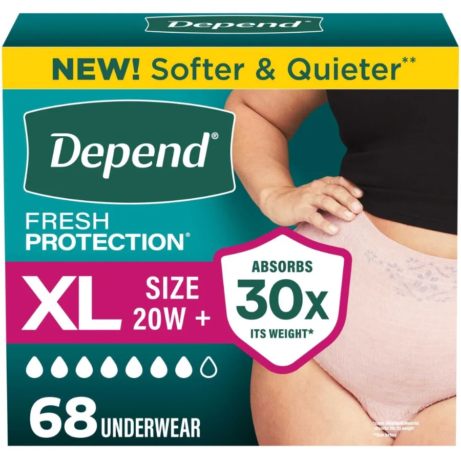 Fresh Protection Incontinence Underwear for Women, Adult Diapers, XL, 68 Count