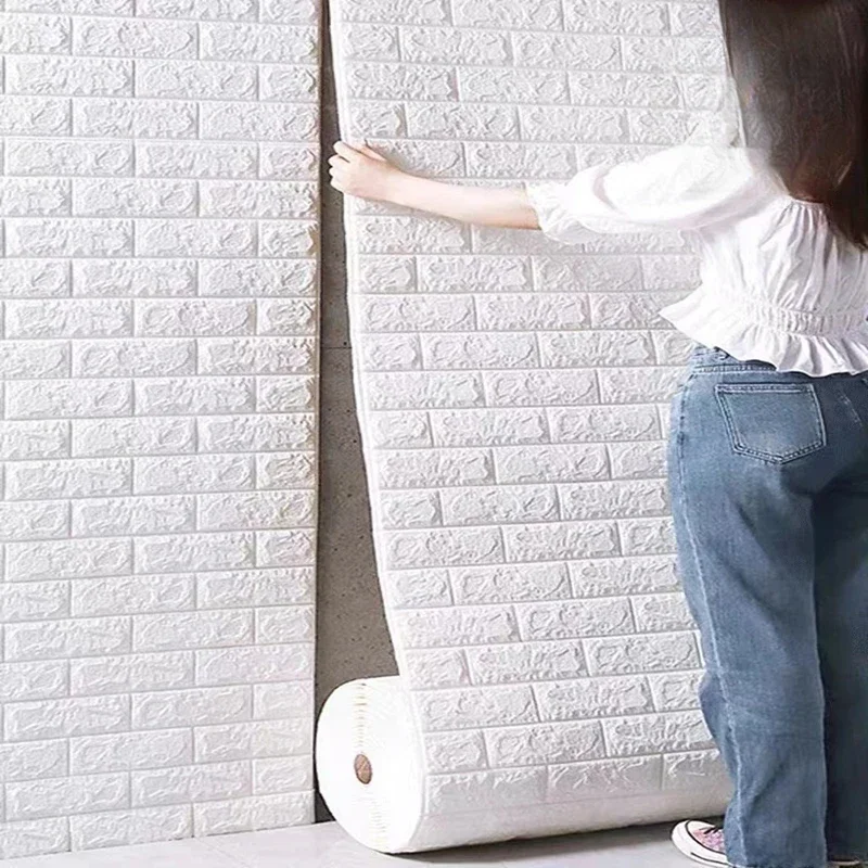 10M Self Adhesive Wallpaper 3D Wall Stickers Soft Foam Brick White Vintage Wall Living Bedroom Home Decor Stickers