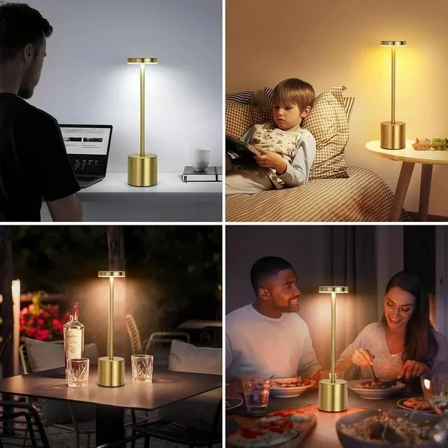 LED Touch Table Lamp Rechargeable Desk Lamp 3 Colors Dimming Bedside Lamp Creative Ambient Light for Restaurant Bar Room Decor