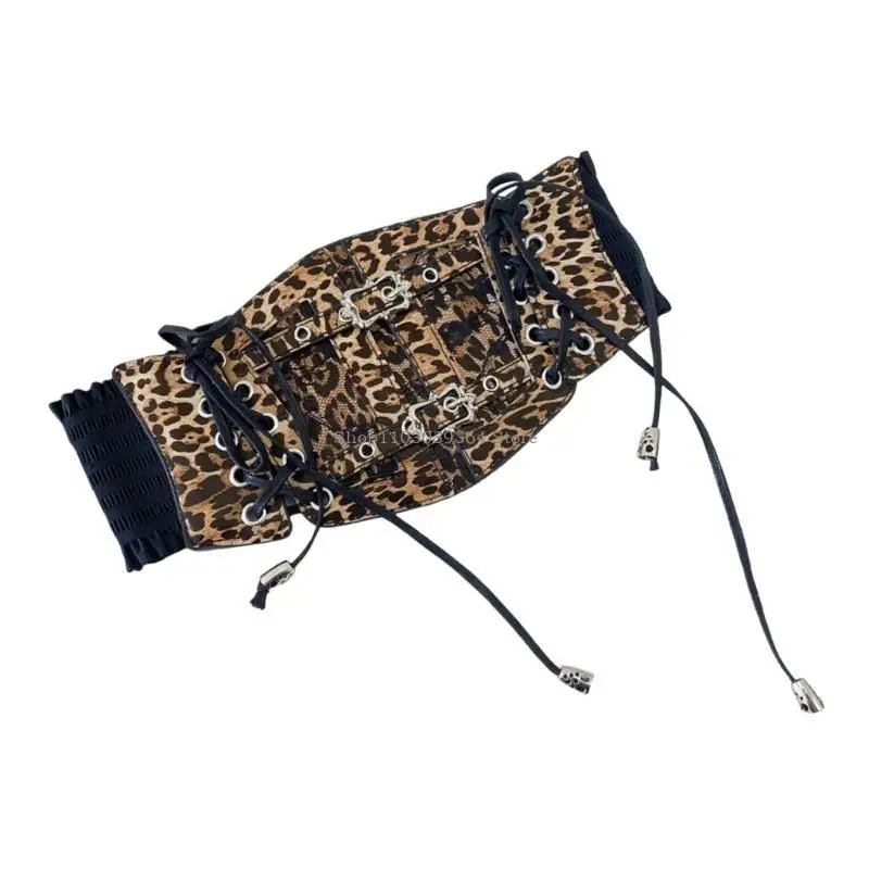 Leopardo Morset Cintura cintura cintura in pizzo retrò Laceup Wide Cincher French Styles Party Doldup Weling Weling