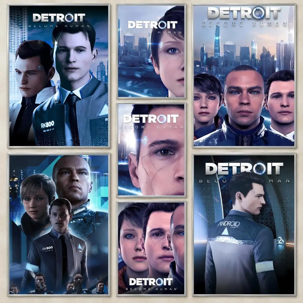 Sleek Thoughtful Game D-Detroit Become Human Poster Self-Adhesive Wall Art HD Print For Dorm Teen Room Decor Gift