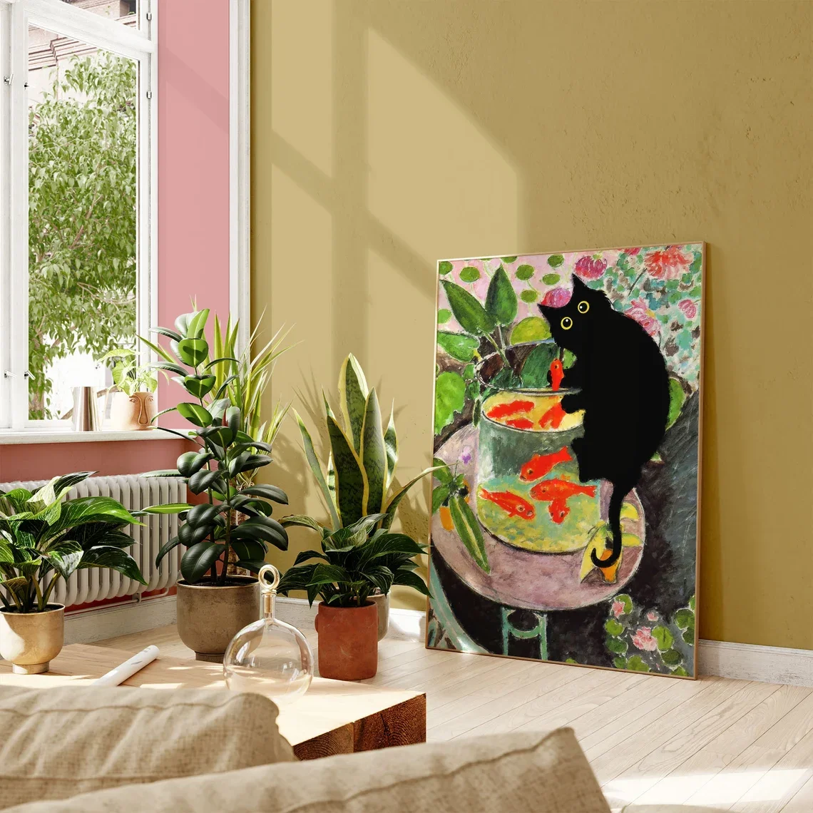 Whimsical Matisse Cat Wall Art - Playful Abstract Print Evoking the Joy and Curiosity of a Feline Exploring Its Colorful Surroun