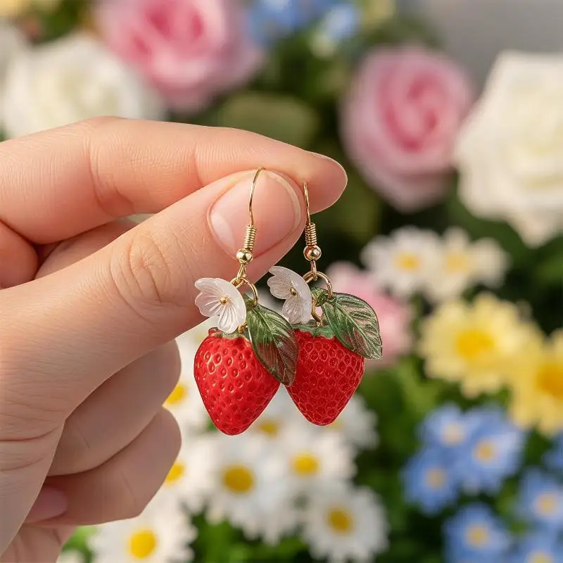Niedliche Frucht-Blumen-Blatt-Ohrringe Blaubeere Zitrone Orange Traube Erdbeere Granatapfel Ohrringe Damen Modeschmuck Geschenke – Detail 7