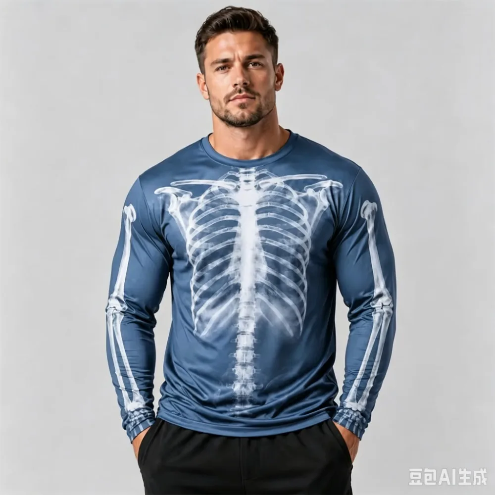 Men Long Sleeve T-Shirt Skeleton Bone 3D Printing Realistic Human Skeletal Graphic Casual Tee Halloween Daily Party Cosplay Tops