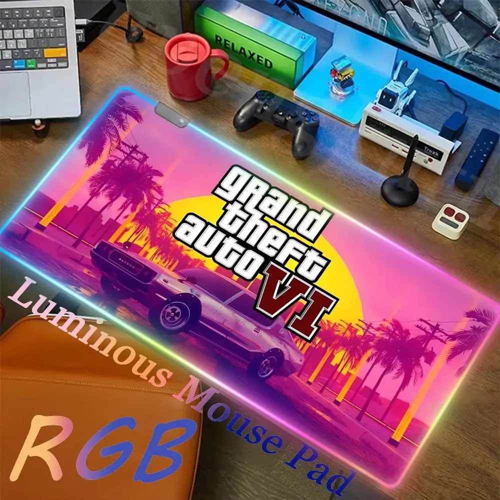 LED Luminous ESports Mouse Pad Grand Theft Auto GTA RGB Computer Gaming Keyboard Mouse Pad 1000x500mm Rubber Gaming Mouse Pad