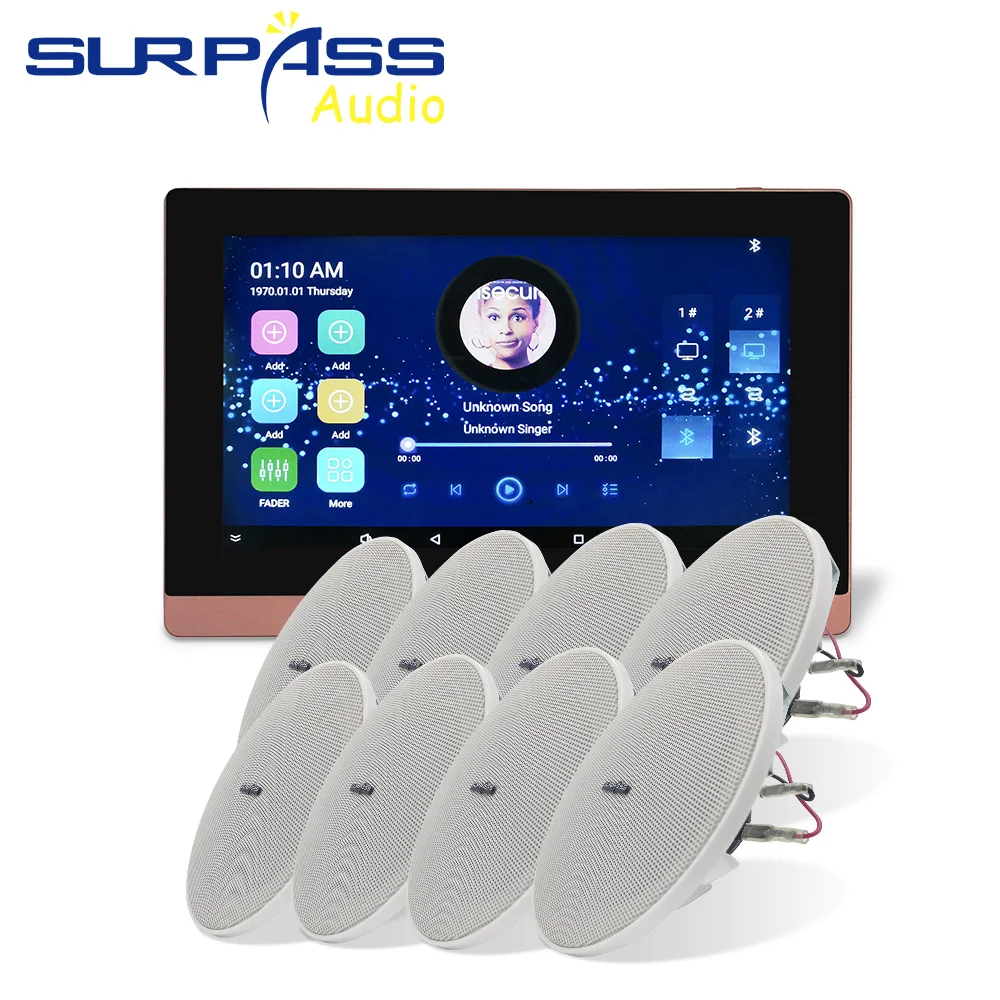 Android Bluetooth Wireless WiFi Wall Amplifier Kit Audio PA System Coxial In Ceiling Speaker Stereo Smart Home Background Music