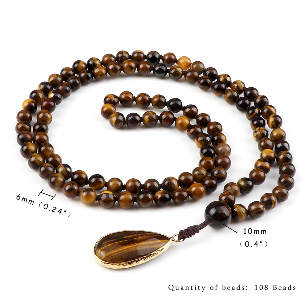 108 اليابانية الخرز القلائد الرجال 6 مللي متر خرز عين النمر قطرة الماء عقد حريمي متدلي سحر حماية الصحة مجوهرات اليوغا هدية #6