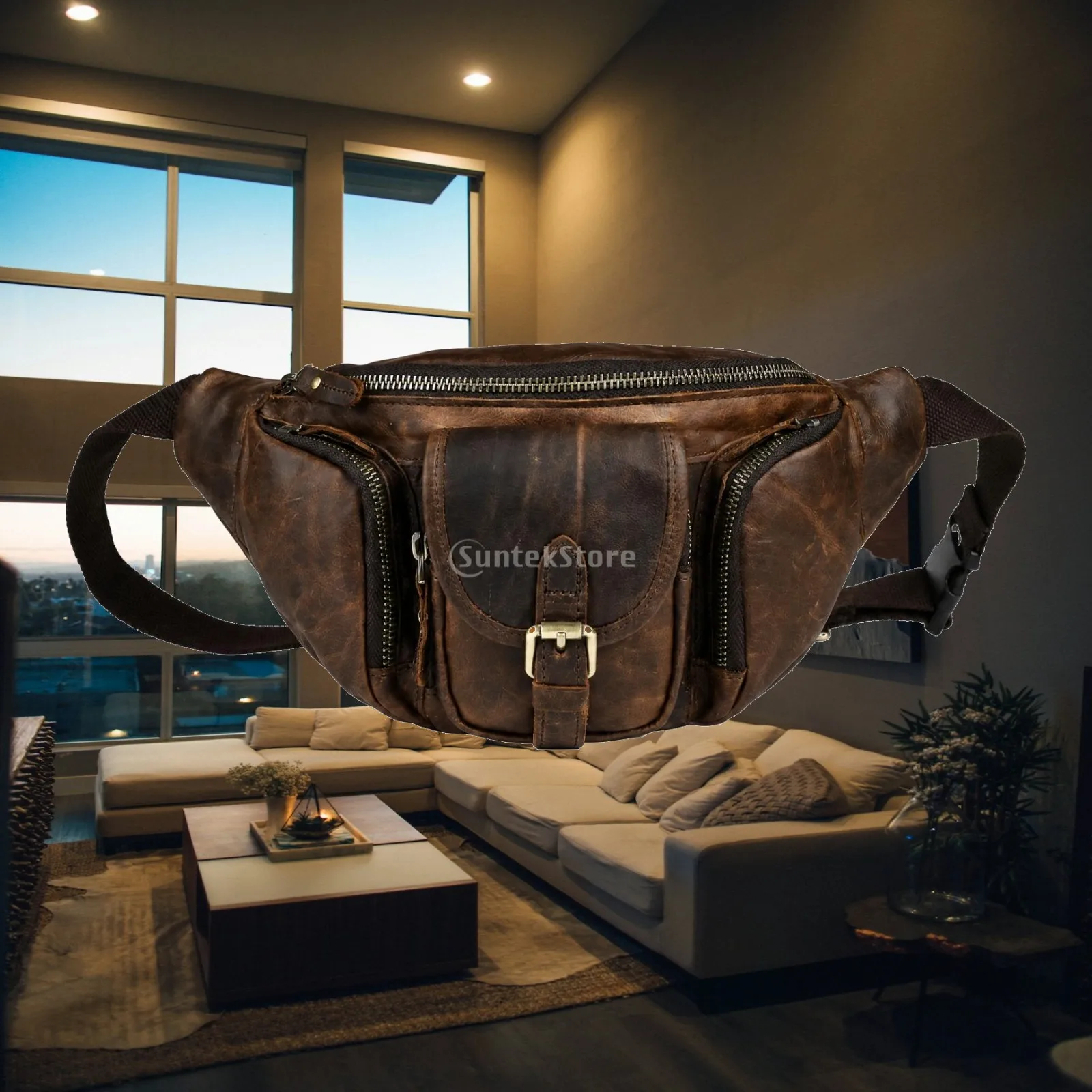 Genuine Cowhide Crossbody Waist Bag Hands-Unencumbered Men's Leather Waist Bag Fanny Pack Classic Design Vintage-Inspired