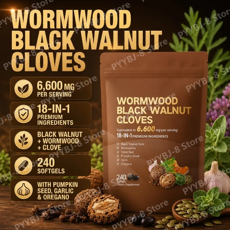 

18 in 1 Wormwood Black Walnut Clove Herbal Softgels, 6600mg Per Serving, 240 Count, Digestive Wellness Support for Adults