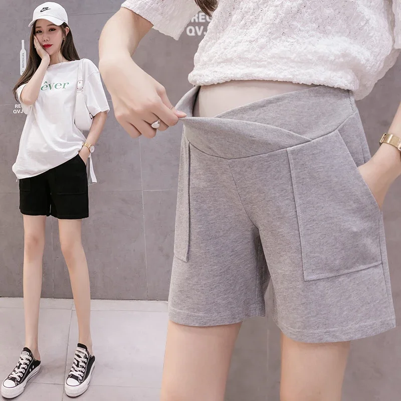 

2024 Pregnant Women Summer Shorts Loose Wide-legged Pants Mom Abdomen Low Waist Trousers Solid Color Maternity Shorts Pockets