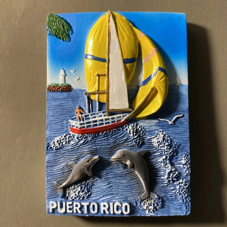 

Dolphin Sailboats from Puerto Rico, USA Fridge Magnets Tourist Souvenir Refrigerator Stickers Commemorative Home Decoration