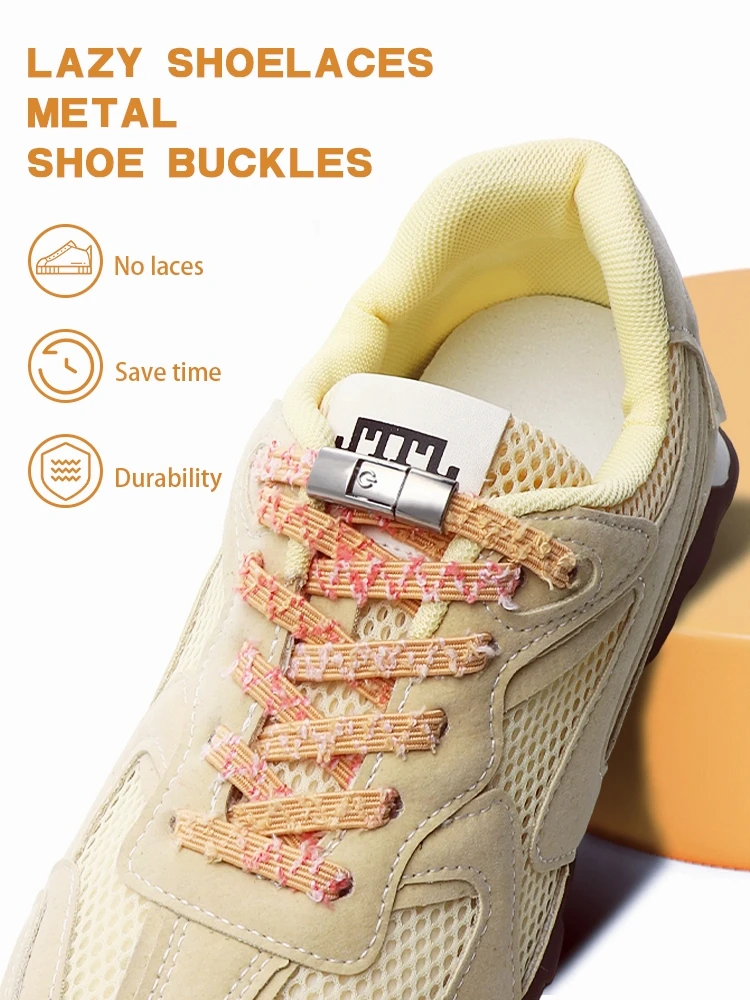 Colorful Speckled Lazy Shoelaces with Metal Press Buckle No Tie Elastic Flat Shoe Strings Quick Installation Shoes Accessories
