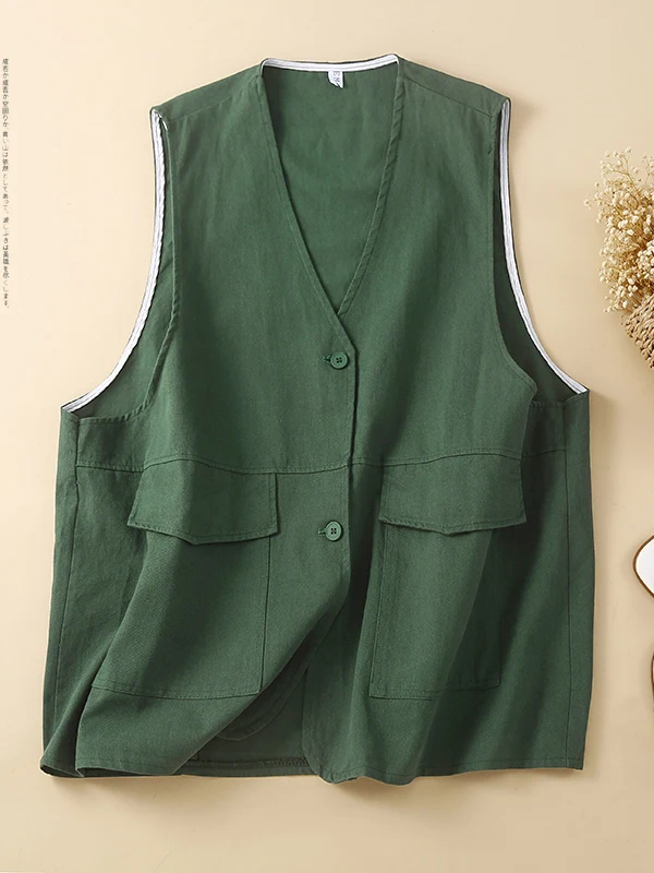 

Spring New plus Size Vest Pure Color Casual Svel V-Ne Single Button Women's Faion Outerwear Versatile Spring Jaet