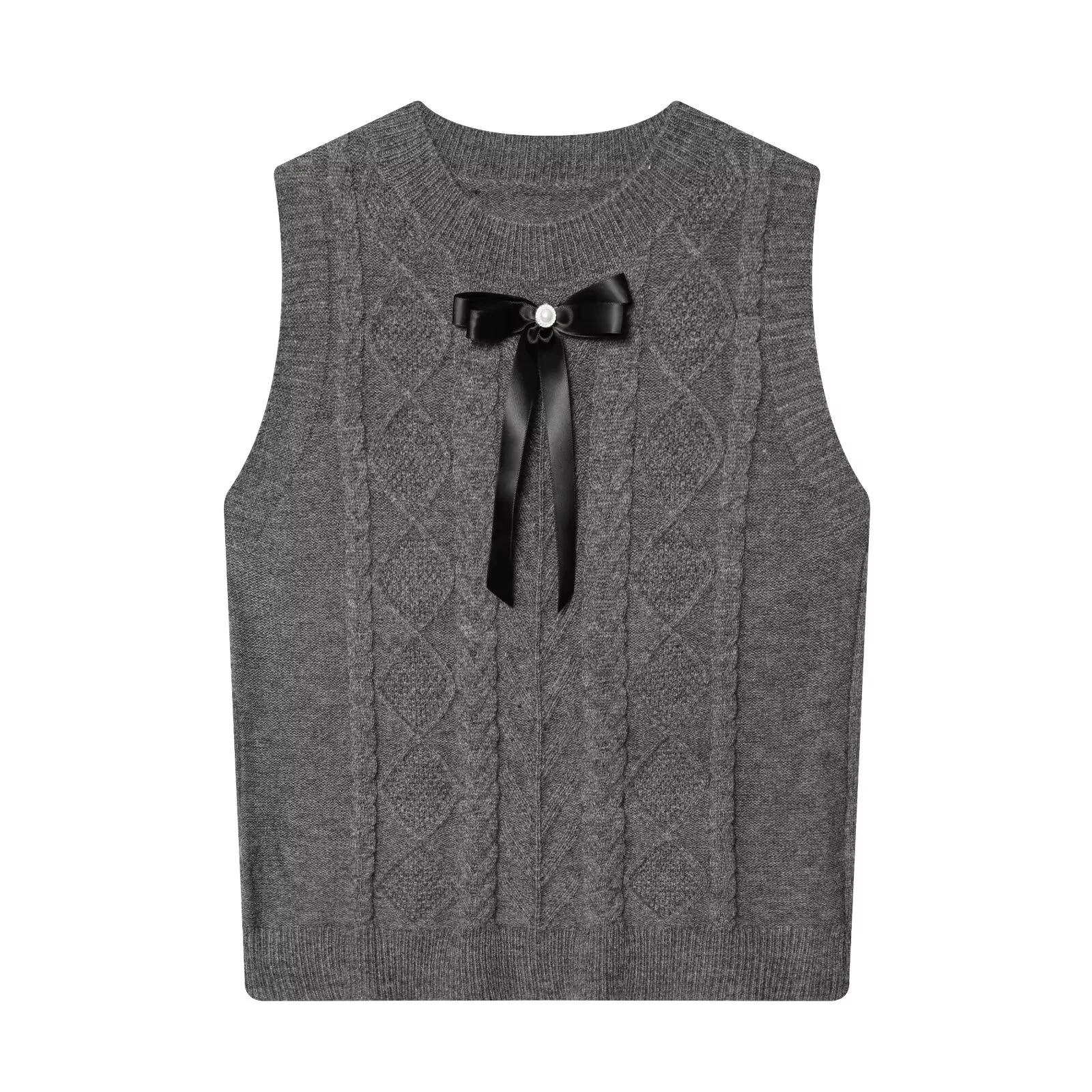 

Серый вязаный жилет с бантом для женщин, новинка весны 2026 года, многослойный и красивый укороченный свитер-жилет