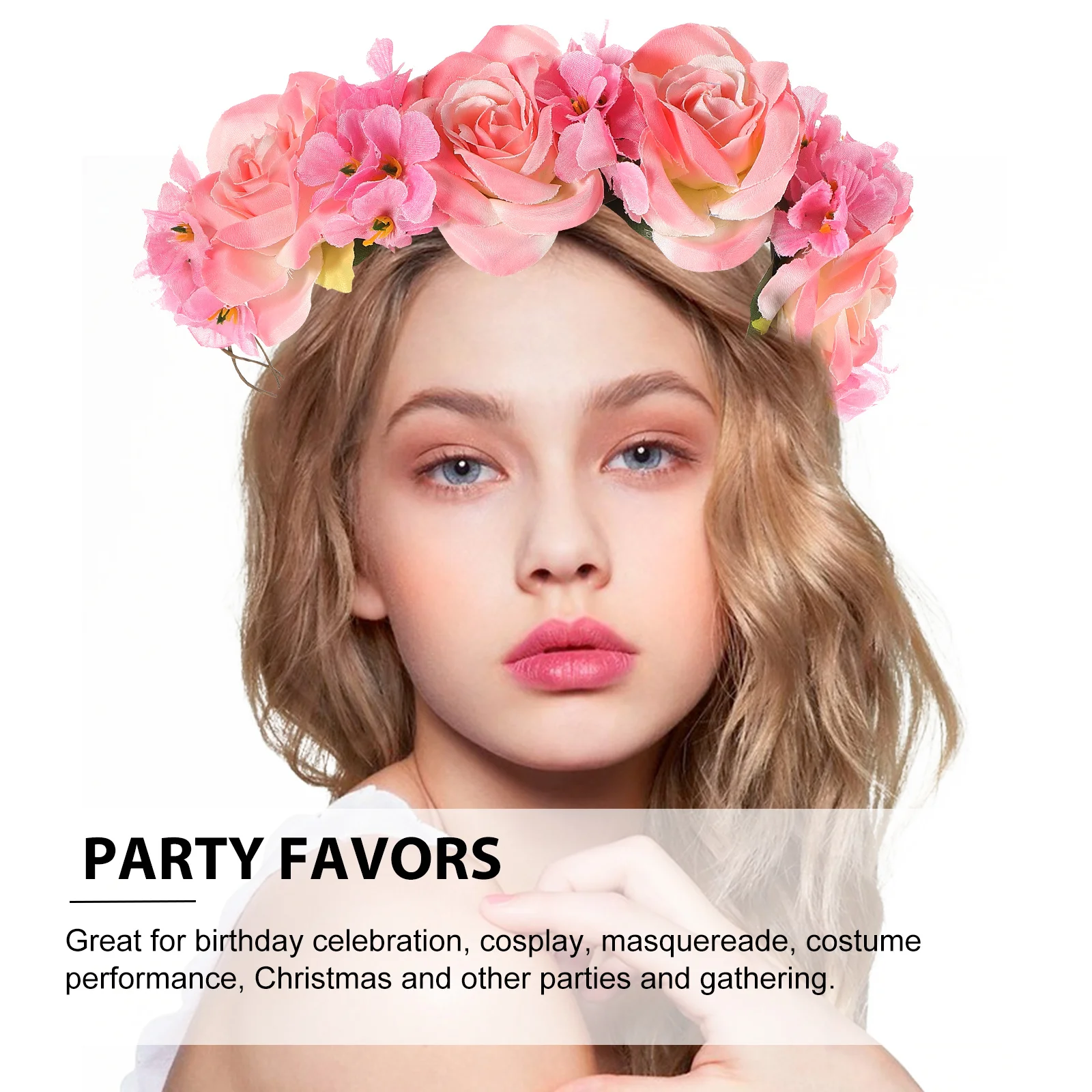 Pink Rose Flower Headband Smooth Texture Adjustable Ribbon Party Wedding Engagement Celebration Accessory Flower Headband