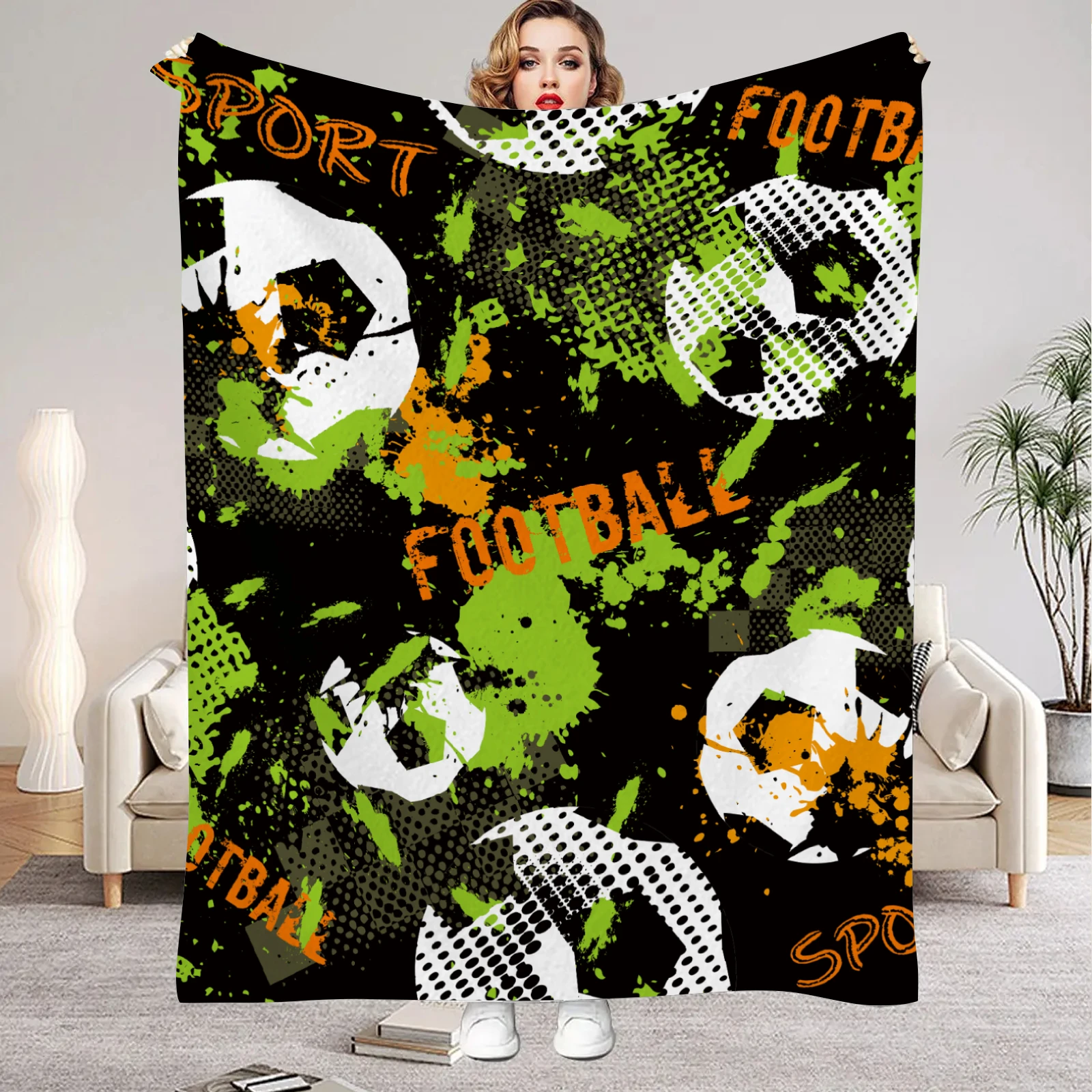 1 قطعة بطانيات الفانيلا الملونة كرة القدم المطبوعة جودة لينة الدافئة رمي بطانية الشتاء للأطفال الأولاد الأريكة السرير رقيق المفرش