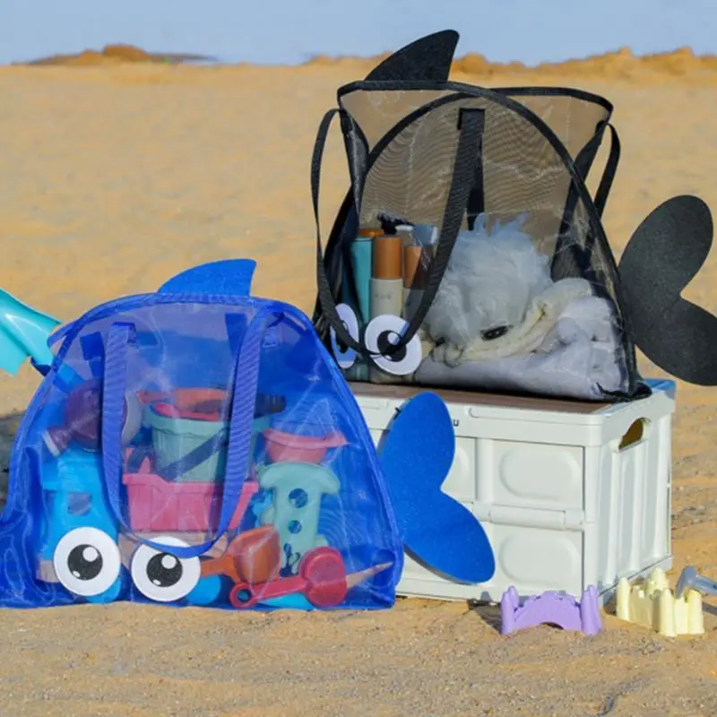 Large Capacity Cartoon Mesh Storage Pouch Foldable Sand Toy Organizer Outdoor Travel Sports Carry Bag