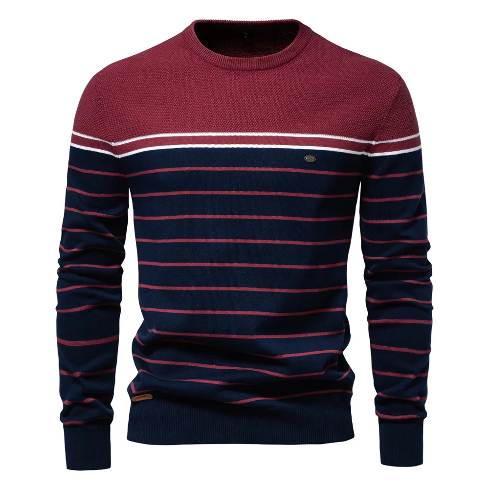 Uomo a righe con codice colore O-Collo Casual Trendy Semplice Basic Maglioni Pullover Autunno Inverno Nuova moda Abbigliamento maschile Canottiera