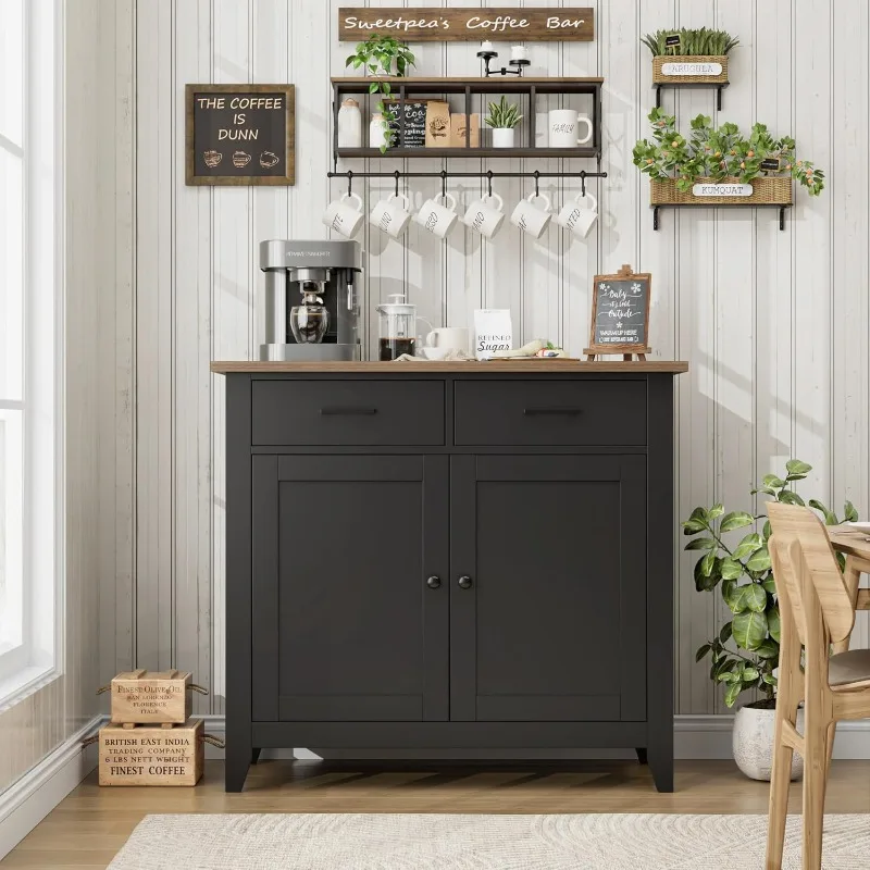 Kitchen Storage Cabinet Modern Farmhouse Buffet Cabinet with Storage Coffee Bar with 2 Drawers and 2 Doors Floor Sideboard