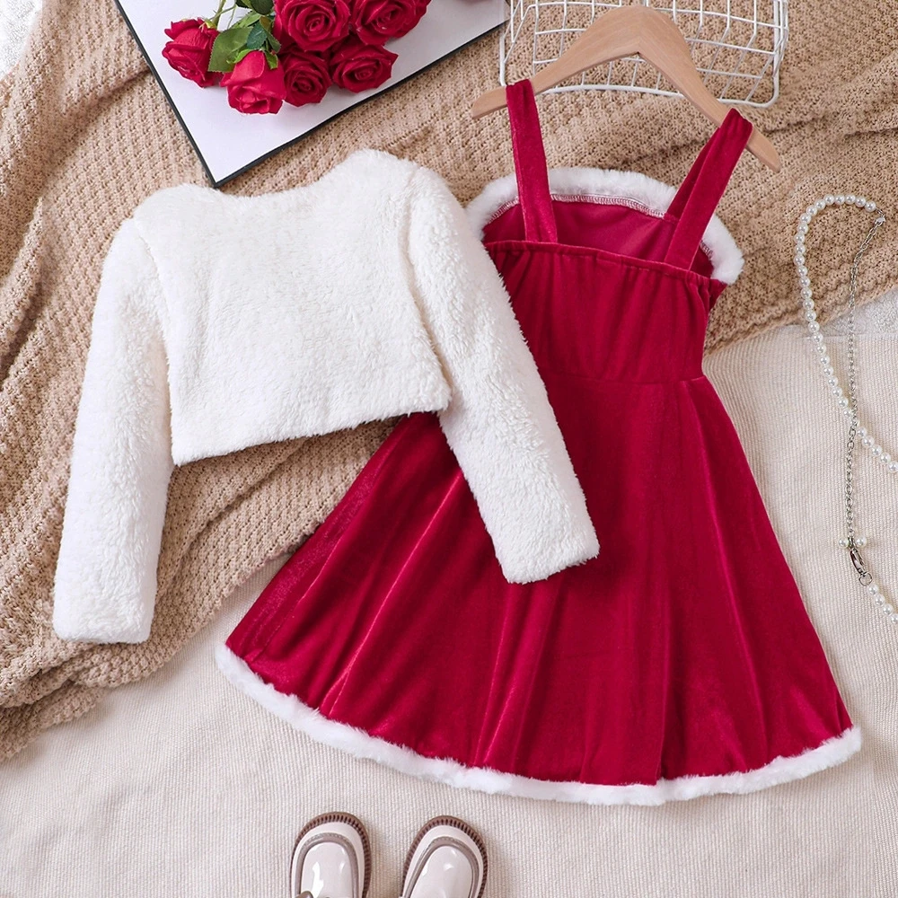 2025 Baby Girl's Autumn/Winter Christmas Dress+Long Sleeved Jacket Set Children Clothing Kids Girl Clothes For 2 3 4 5 6 7 Years