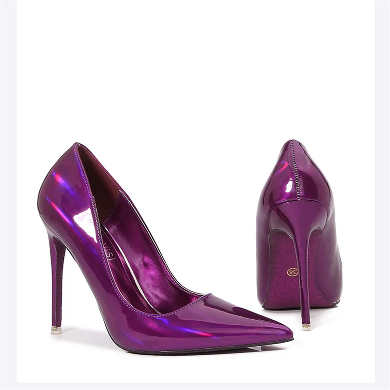 

Shiny Metallic Women High Heels Hologram Laser Sequins Lady Pumps Stiletto 12cm Show Photo Gold Silver Plus Size Heeled Shoes