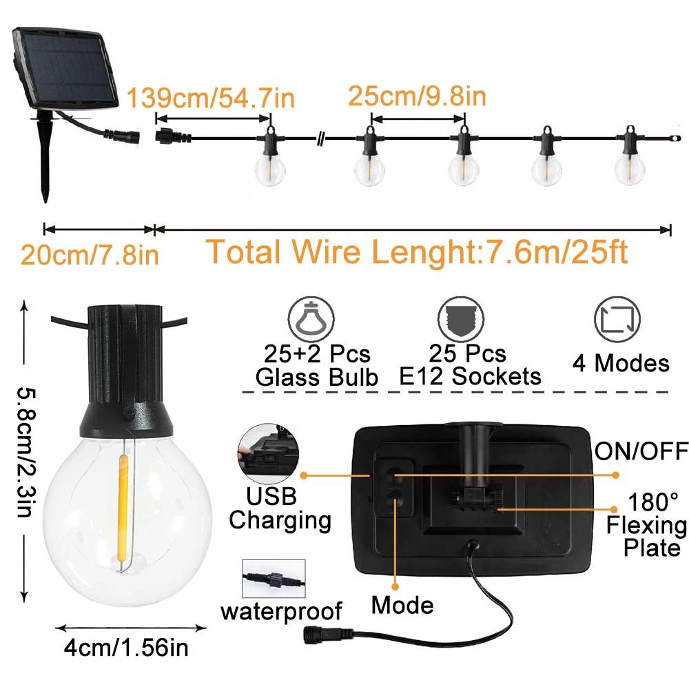 Imagem -04 - Outdoor Impermeável Solar Led String Luz Guirlanda Luzes de Fadas Jardim Rua Natal Decoração do Casamento G40