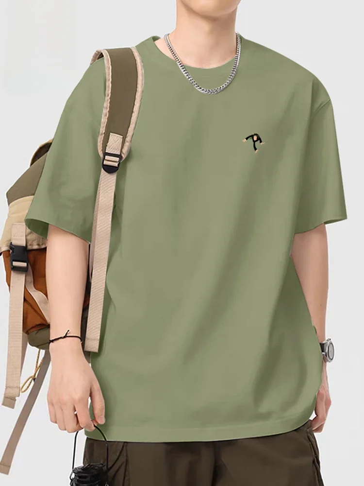 

Мужская футболка из чистого хлопка свободного кроя с коротким рукавом, дышащая, удобная, летняя, новая, повседневная