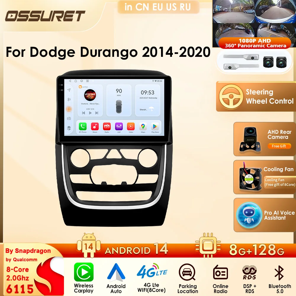 Android 14 Car Multimedia Auto Radio For Dodge Durango 2014-2020 GPS RDS Wireless Carplay Car Navi Stereo Head Unit 360 cameras