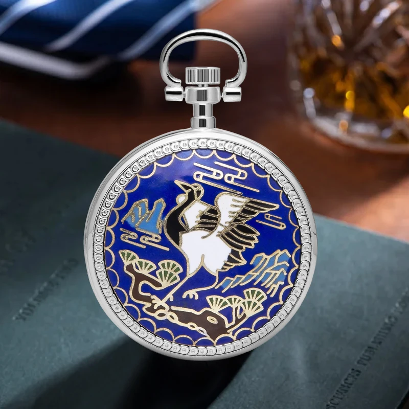 A sun, moon and stars mechanical watch with a beautiful pattern on the back cover Equipped with a thickened chain This mechanica