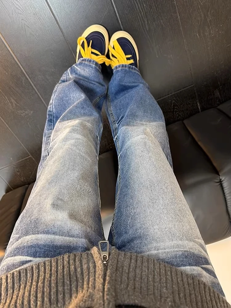 

American Sle adient Blue Bend Knife Jeans Men's Autumn Winter Heavy Du Waed Straight Leg Slimming Flared Pants