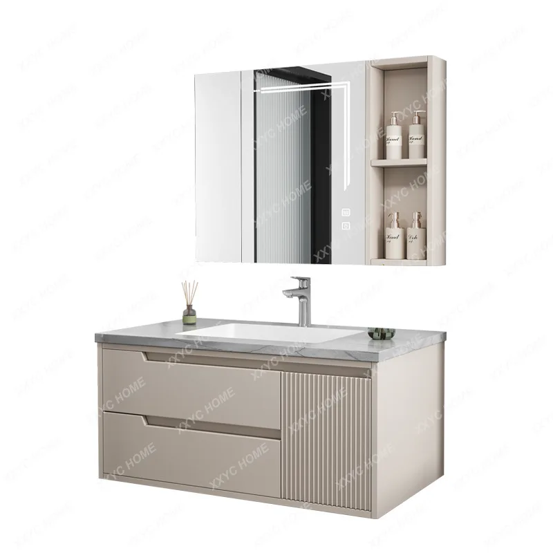 Cabinet Multi-Layer Solid Wood Combination Stone Plate Ceramic Seamless Integrated Bathroom Smart Mirror Wash Basin Cabinet