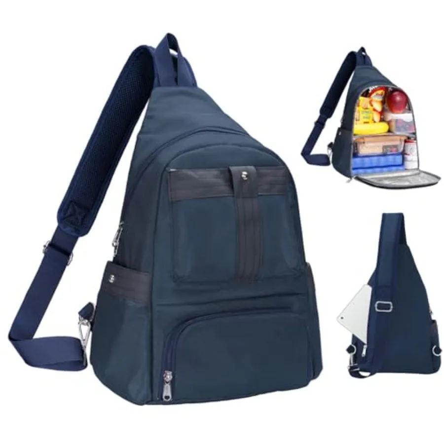 

Crossbody Lunch Backpack, Double Deck Insulated Lunch Box for Men Women Adult, Leakproof Lunchbox with Side Pokets for iPad, La