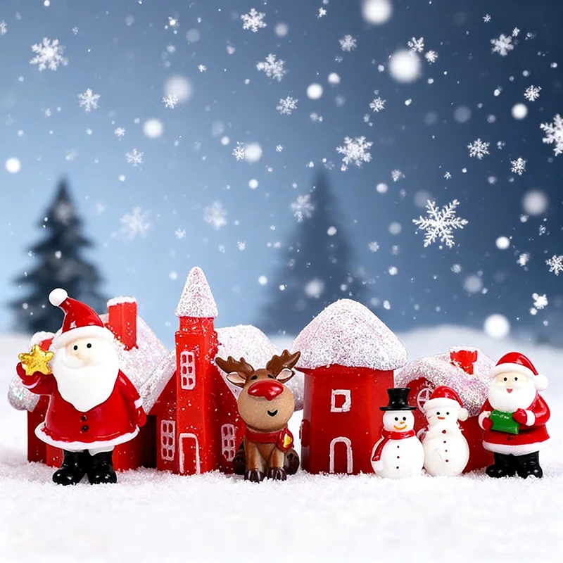عيد الميلاد منزل سانتا كلوز زلاجات شجرة ثلج تمثال بيت الدمية ديكور المنزل مصغرة حديقة اكسسوارات الديكور