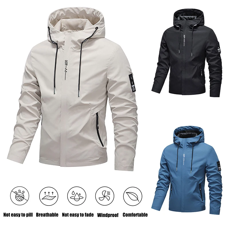 Men's Spring Autumn Outdoor Work Jackets Hiking Windproof Abrasion-Resistant Hooded Coat Men Camping Print Stretch Casual Jacket