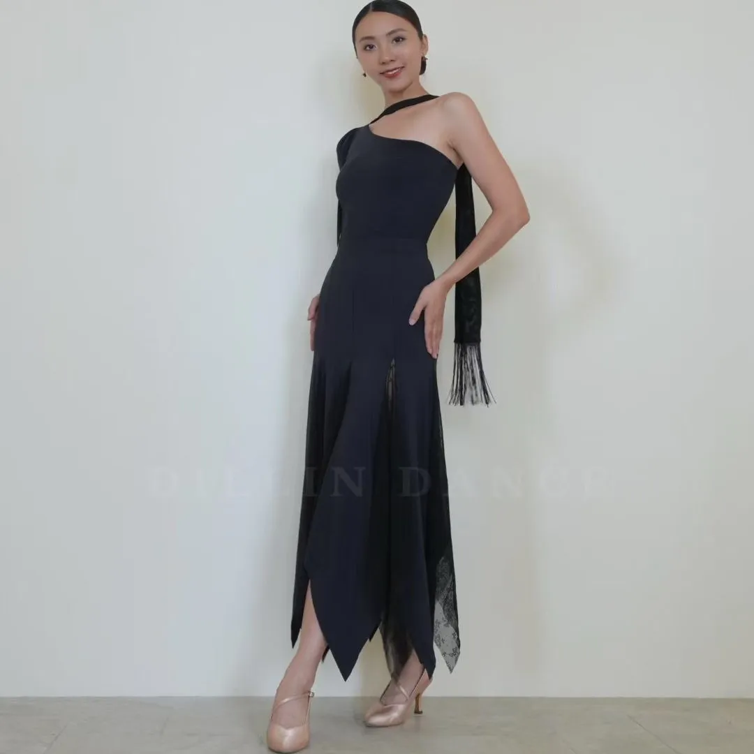 2025 nuevas camisetas de baile latino para mujeres, mono con cinta y borlas con manga acampanada, camisas de baile modernas, ropa de salón para adultos XH3910