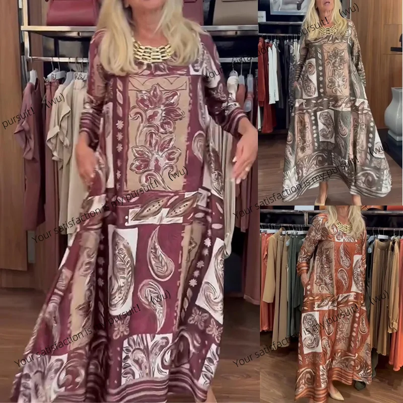 

Европейская и американская женская одежда, свободное модное высококачественное платье с круглым вырезом и принтом