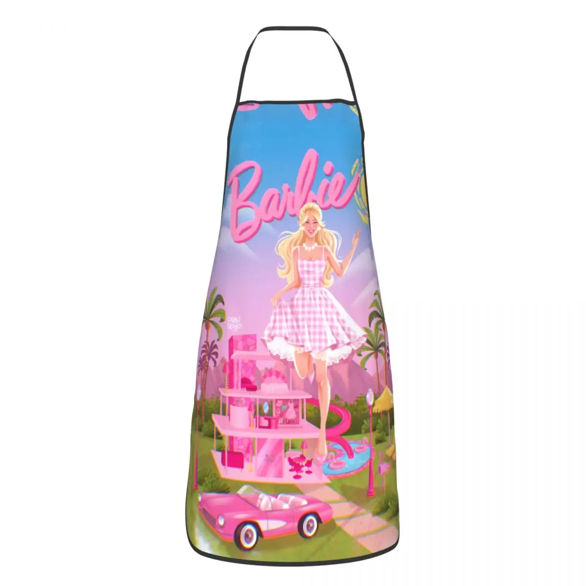 Custom Unisex Barbie Pink Girl Bib Apron Adult Women Men Chef Tablier Cuisine for Cooking Kitchen Painting